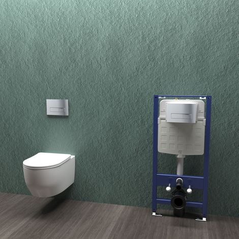 Bathroom Rimless Wall Hung Toilet UF Slim Pan with 1.14M Concealed Cistern Frame Set