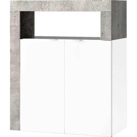 ARTURO - Rangement 2 portes blanc laqué et aspect béton (1/3)