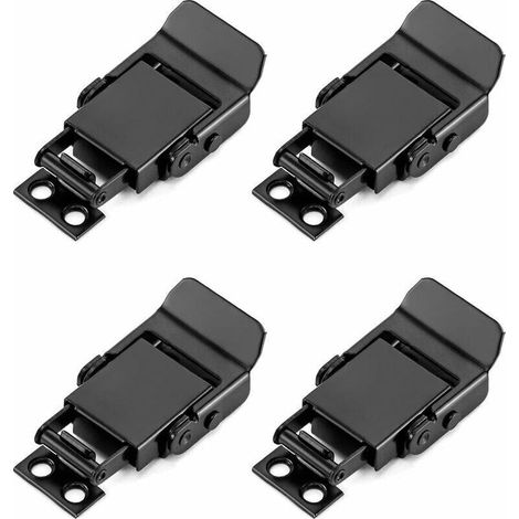 Set of 4 Stainless Steel Hinge Locks, Lever Latch Spring Loaded Hasps for Cash Drawer Boxes, Black (1/5)