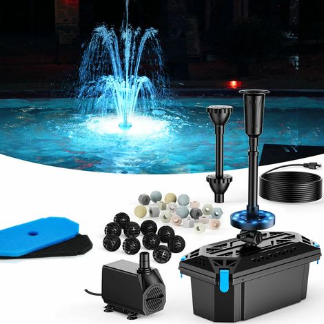 POPOSOAP Kit de fontaine de bassin RGB 40 W, pompe de filtration 2500 L/h avec éclairage LED et débit réglable pour bassins de jardin