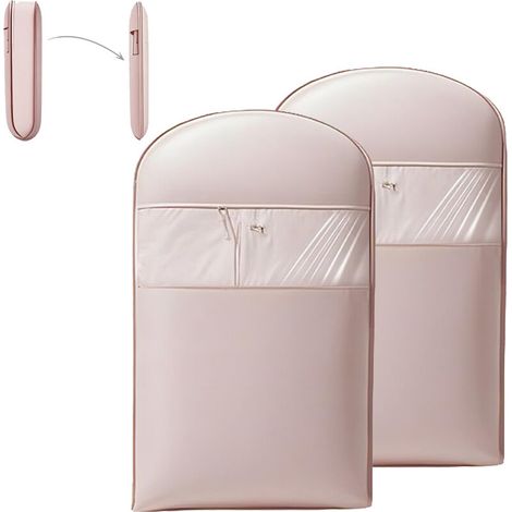 Lot de 2 housses à vêtements suspendues peu encombrantes avec fermeture éclair auto-compressante, housses pour doudounes, 110 cm, rose (1/5)