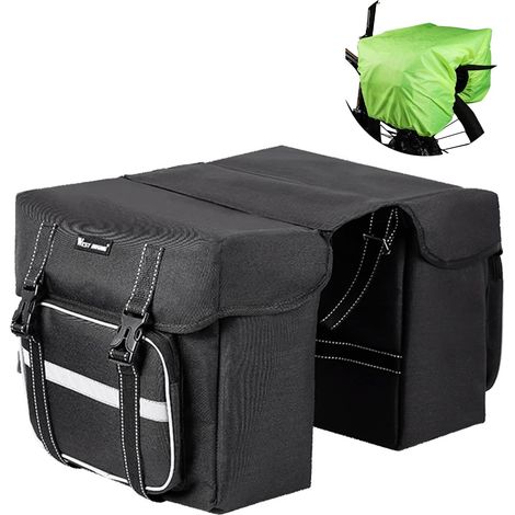 Sacoche Vélo Porte Bagage Arrière 25L Sacoche Velo Double Sac de Roue Arrière Étanche Grande Sacoche de Cadre Polyvalente avec Housse de Pluie Sacoche de Selle pour Vélo Ebike Moto VTT(schwarz) (1/5)