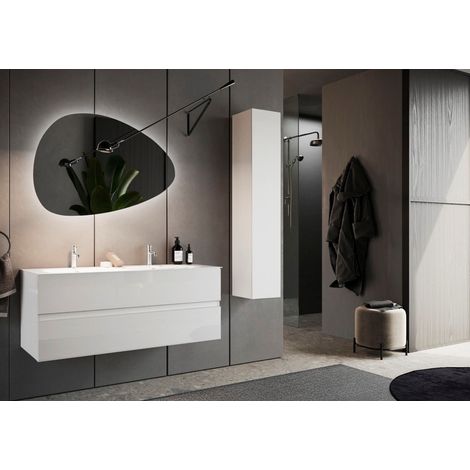 Conjunto de baño, mueble suspendido+columna+doble lavabo START blanco brillante, 122 x 53 x 47 cm