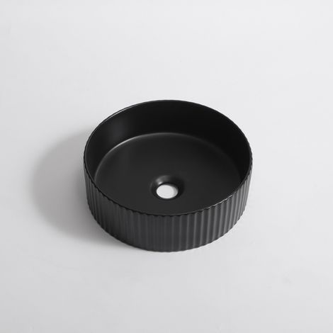FugaFlow Efficiente Arredo Vasque - 36 × 36 × 12.5 cm - striée - ronde - céramique - noir mat
