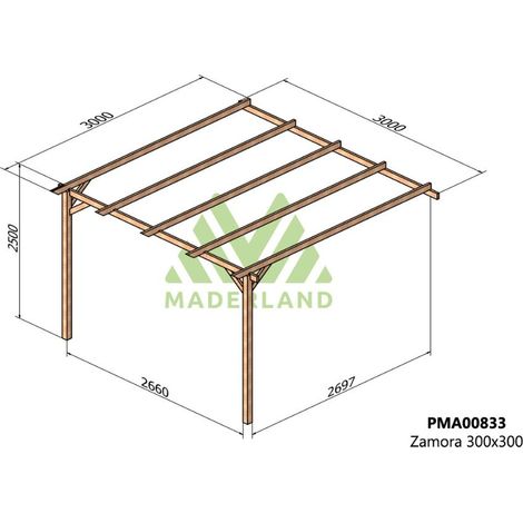 Pérgola de Madera Maciza Adosada Zamora (Maderland) - 300 x 300 cm