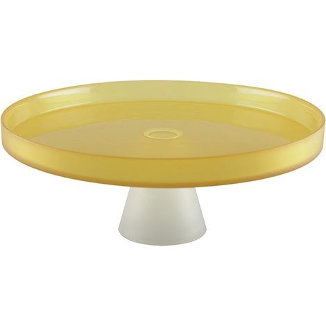 Plat à Gâteau sur Pied en Verre Jaune et Blanc Présentoir Tarte Citron 28 cm - PANGIVO (1/3)
