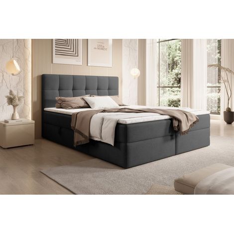 Boxspringbett Schlafzimmerbett ARTURO 180x200cm Stoff Freya Schwarz (1/4)