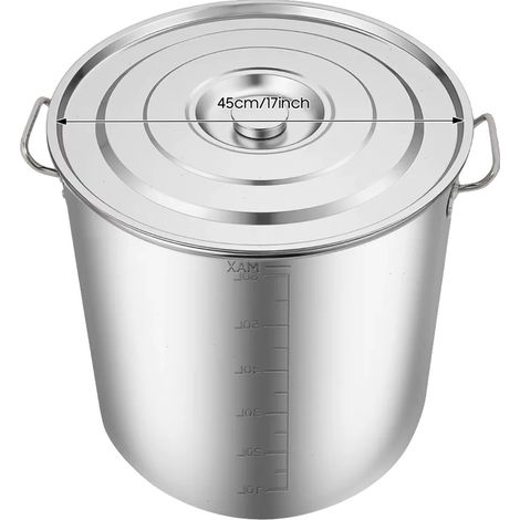 Olla grande, capacidad de 70 litros, acero inoxidable duradero, color plata. (1/2)