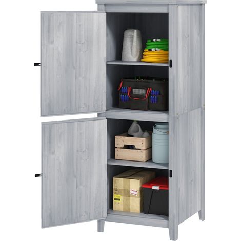 Armario de jardín de madera, cobertizo para herramientas, armario para herramientas resistente a la intemperie, 60x60x160 cm, cobertizo para herramientas con puerta doble, estantes, armario para herra (1/5)