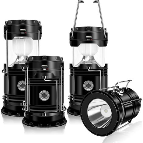 DIBMS 4er-Pack Solar-Campinglaternen, zusammenklappbare LED-Solar-USB-Laterne, wiederaufladbare Taschenlampe, Notfall-Hängeleuchte für Camping, Hurrikane, Stromausfälle, drinnen und draußen (1/5)