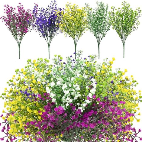 5pcs Fleurs Artificielles Deco, Artificiels Fleur D'arbustes,Plastique Fleurs,Bouquet de Fleurs,Fausse Fleur Decoration pour Mariage Maison Jardin Exterieur Interieur Balcon Arrangement Floral