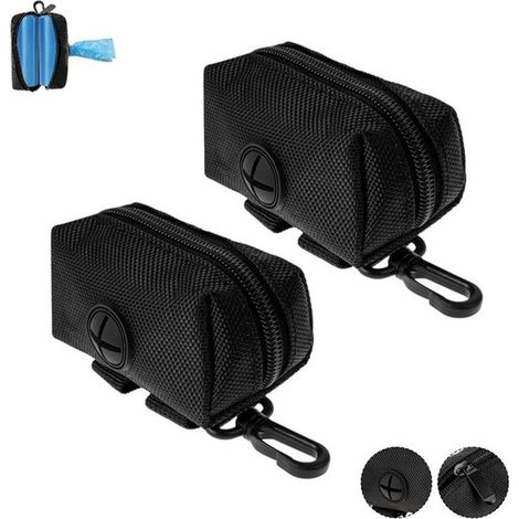 Lot de 2 - Porte-sacs à déjections canines - Noir - Distributeur de sacs à déjections canines avec support métallique mains libres - Idéal pour les promenades avec votre chien (1/5)