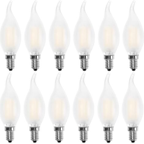 Lampadina LED E14 a forma di candela, bianco caldo 2700K, equivalente a una lampadina a incandescenza da 4W, 40W, 400 lm, confezione da 12 (1/4)
