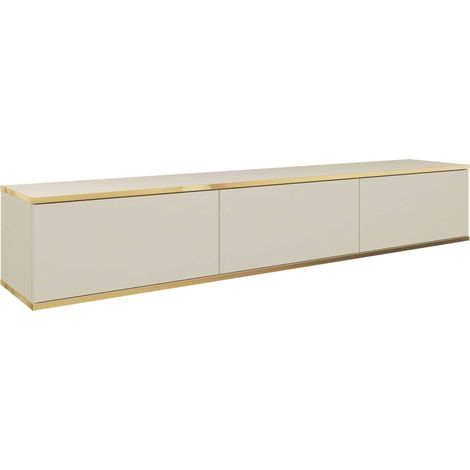 Selsey – Meuble TV mural 175 cm – Beige avec inserts dorés – 3 étagères verrouillables – Charge max 5 kg – Pour TV jusqu'à 75" (1/3)