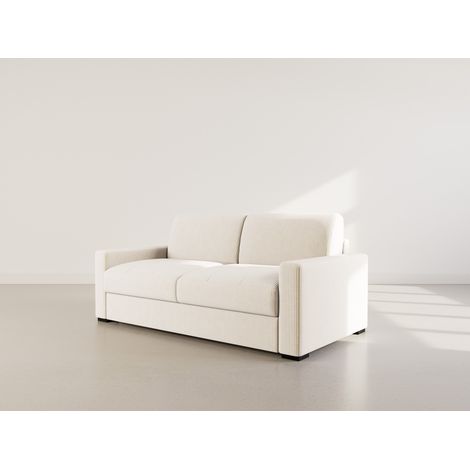Tristan - canapé 3 places convertible express couchage quotidien 140 cm matelas 18 cm en velours côtelé - beige