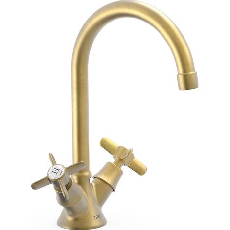 TRES 24210901LM TRES CLASIC Grifo Bimando para Lavabo Color Latón Viejo Mate - ref: 24210901LM