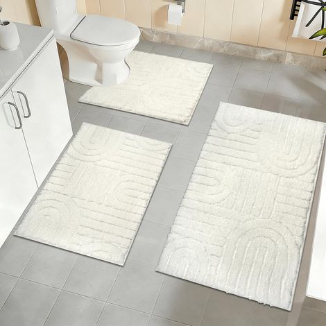 3 Tapis de Bain Microfibre Tapis Salle de Bain Absorbant Tapis de Bain Antiderapant Lavables Tapis Salle de Bain et Tapis Toilette de Douche, Baignoire, Décoration WC(Blanc) (1/5)