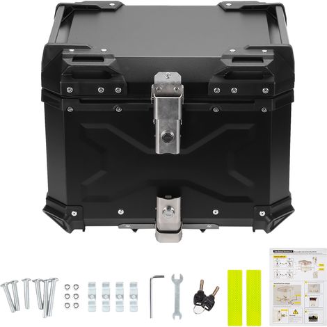 Coffre Moto Aluminium 65L - Double Verrouillage Rapide, Joint Étanche, Revêtement Cuir Antichoc - Pour Casque, Gants, Équipement - Aluminium - Avec 2 Clés (1/5)