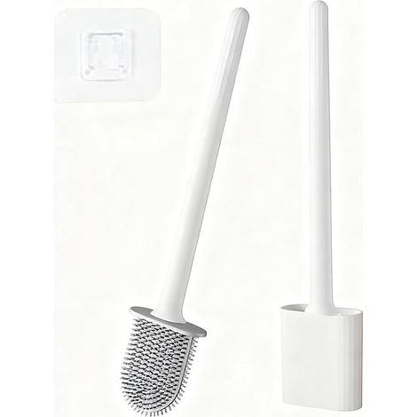 Brosse WC Silicone Plate avec Support - Nettoyage Profond Flexible , Brosse Toilettes Suspendue sans Percer avec Base Anti-Goutte Séchage Rapide , Accessoire Salle de Bain Gain de Place (1/5)