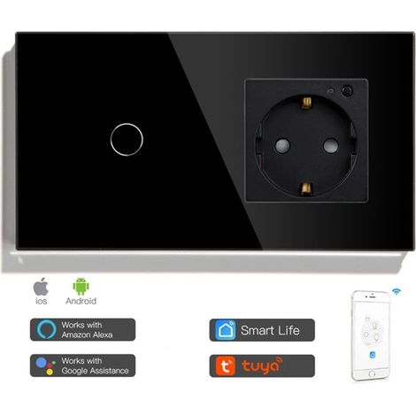Tuya Interruttore Touch con Presa a Muro Smart WiFi Nero  Dimensione: 1 Pulsante (1/4)