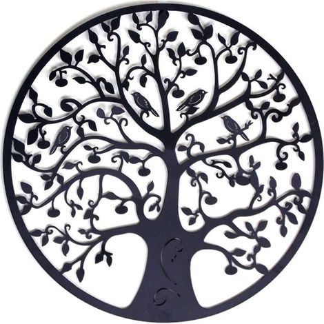 Décoration Murale en métal Arbre de Vie en métal Décoration Murale en métal Décoration intérieure, tentures murales 30x30 cm Noir,Black (1/5)
