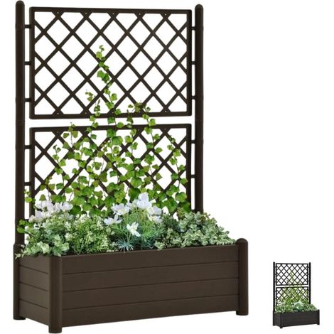 Fioriera Rettangolare con spalliera in plastica - mis. 100x43x142 cm - adatta per piante e fiori rampicanti, Made in Italy - Colore Marrone (1/5)