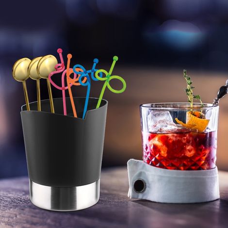 Besteckkasten mit Löffeln, Gabeln, Strohhalmen und Pappbecherhalter für Cafés und Bars (Blau) (1/5)