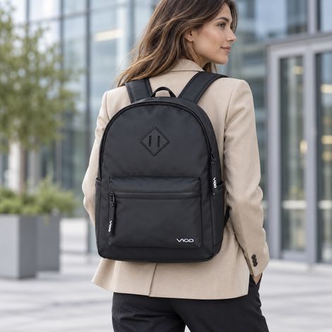 Sac à dos ville polyester 600D enduit imperméable, poche avant zip, poches latérales, bretelles matelassées. Léger pour école, travail, voyage et quotidien. (1/5)