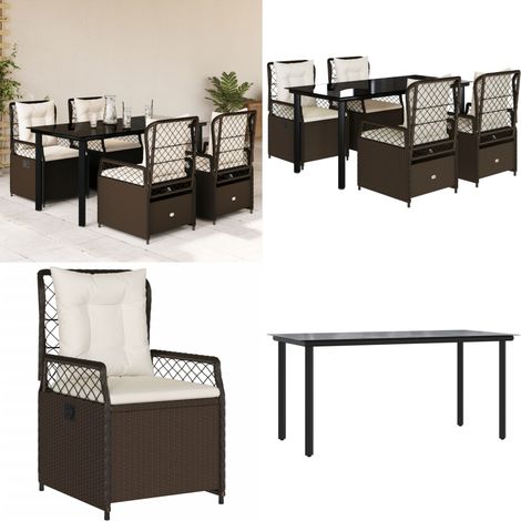 5-tlg. Garten-Essgruppe mit Kissen Braun Poly Rattan - Gartentisch - Gartenstuhl (1/5)