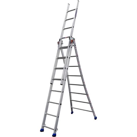 Centaure – Échelle transformable 3 plans T3 2m50/5m30 – 4 positions d'utilisation – Stabilité base évasée – Articulations en aluminium renforcé