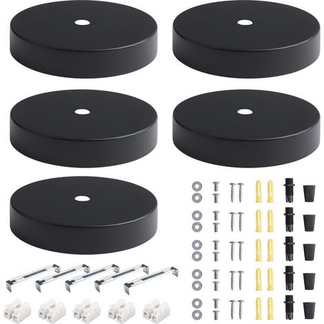 5 pièces Auvent de Plafond 10cm Rosace Plafond Luminaire Noir Cache Fil Lustre Plafond Pavillon Luminaire Metal Baldaquin Lampe Support de Fixation Lustre pour Cuisine Salon Couloir (1/5)