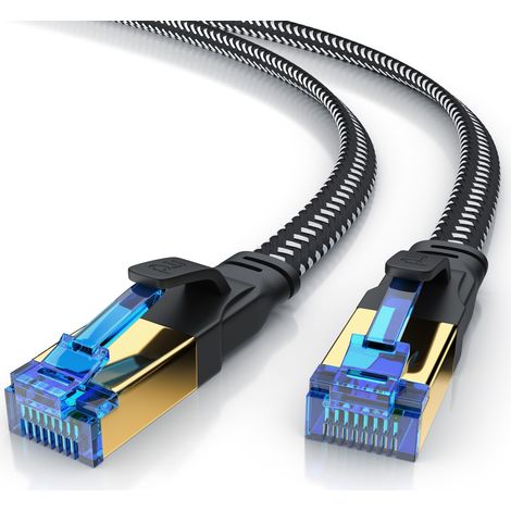 Primewire Flachbandpatchkabel CAT 8 mit Baumwollummantelung - Gigabit Ethernet LAN Kabel - 40 Gbit/s - S/FTP PIMF Schirmung - Netzwerkkabel - 10m (1/5)