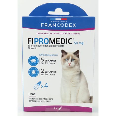4 pipettes de 0.5 ml Fipromedic 50 mg pour chats antiparasitaire. - Francodex (1/3)