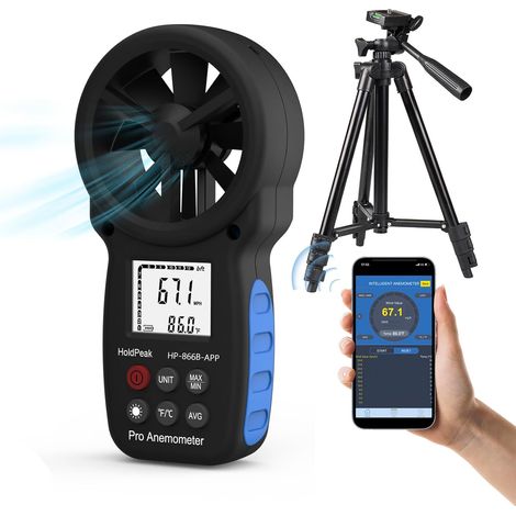 866B-APP Digitales Anemometer zur Windgeschwindigkeitsmessung mit drahtloser Bluetooth-Verbindung zur Messung von Windgeschwindigkeit und Temperatur, digitales Outdoor-Anemometer für die Flugnavigatio
