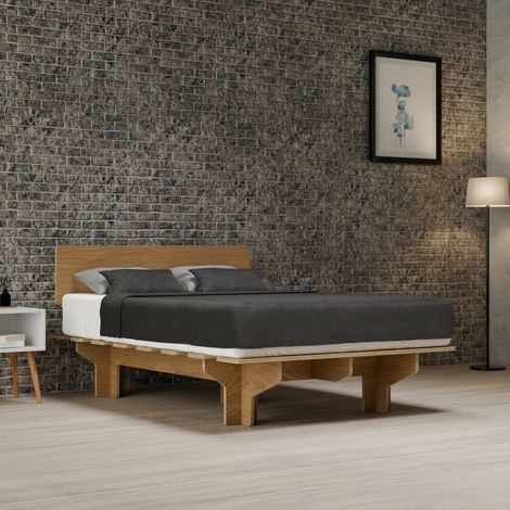 Blumfeldt Lettiera NordicAura Double  140 cm x 200 cm  robusta  Montaggio senza l'ausilio di strumenti  Legno di eucalipto  Contenitore