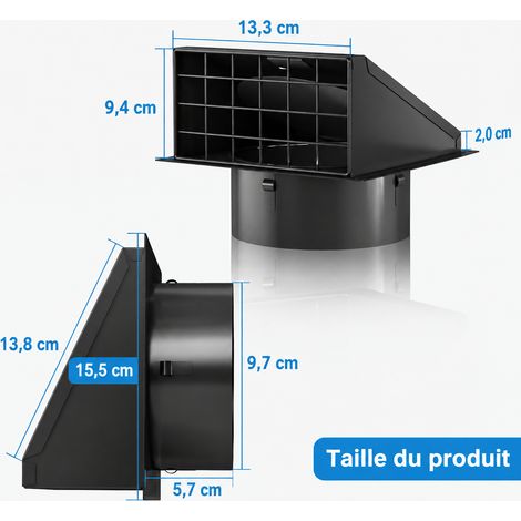 Bouche de ventilation murale pour sèche-linge 4 pouces noire en métal avec clapet et grille noir 660 kg – Livraison gratuite