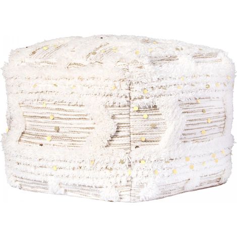 Tabouret semi artisanal en laine ZAXI 50x50 crème (1/3)