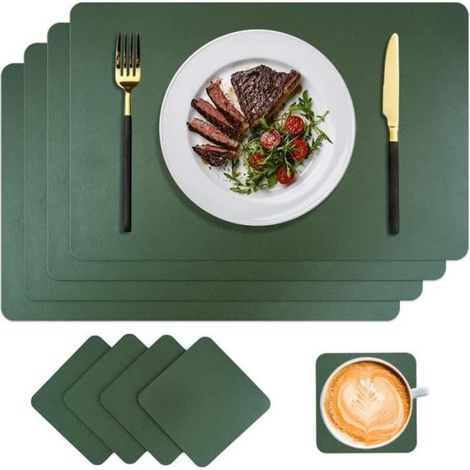 Sets de Table - - Lot de 4 - Cuir PU Lavable - Antidérapant - Vert 45x30cm (1/5)