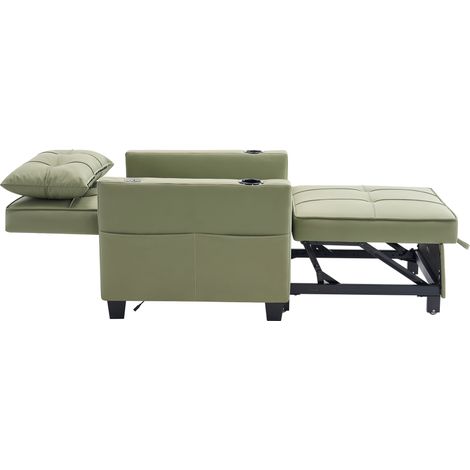 Divano Letto Convertibile 3 in 1, Schienale Regolabile 3 Posizioni, Tasca Laterale, Schiuma, Legno e Metallo, Avocado (1/5)