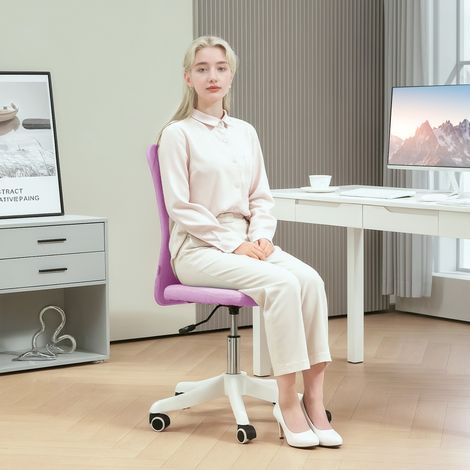 Chaise de bureau à roulettes, hauteur réglable, revêtement en lin synthétique, pour bureau ou espace de travail, 53 x 43 x 85-93 cm, rose (1/5)