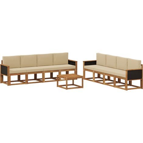 Outdoor Sofa Set 9 pcs Natural Solid Acacia Wood and Polyester vidaXL (1/5)