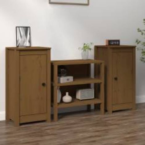 Lot de 2 Buffets Bahut Meubles de rangement Commode Marron miel 40x35x80 cm Bois massif de pin BV613635 - BonneVie (1/5)