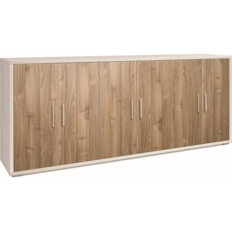 Armoire 6 portes 203L x 41P x H84 – Finition blanc mat et noyer – Sarmog (1/3)