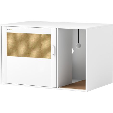 Maison de toilette pour chat meuble cache litière 80 x 50 x 50 cm réduit odeurs bohème en panneaux de particules blanc (1/5)