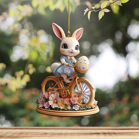 Rabbit Ornament - Acrylic Flat Hanging Decoration - Easter Spring Door Tree Car Rearview Mirror Keychain - 1 Piece (1/5)