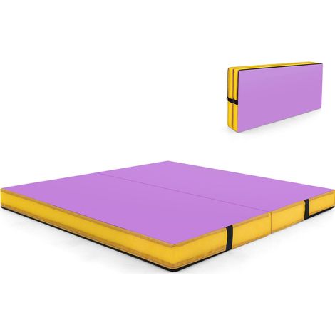 Tapis de gymnastique pliable violet en mousse EPE avec poignées, housse déhoussable et pliage en deux pour yoga et gym (1/5)