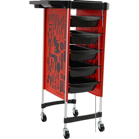Chariot de coiffure, 6 niveaux, 5 tiroirs extractibles, Rouge (1/2)