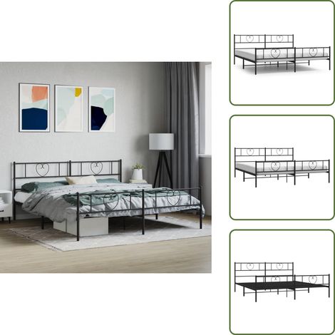 Lit avec pied de lit - vidaXL Cadre de lit métal sans matelas avec pied de lit noir 180x200cm - Lit avec espace de rangement