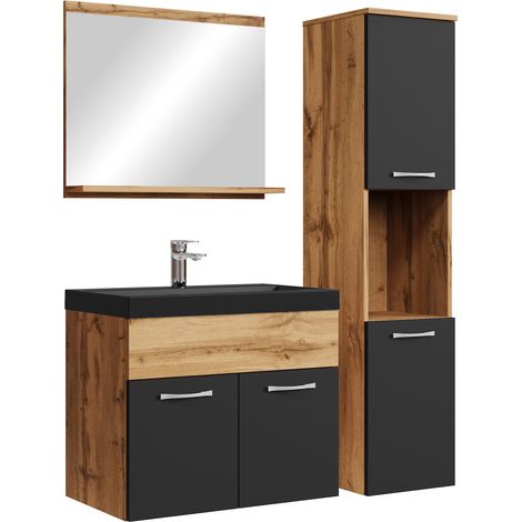 Conjunto de muebles de baño Montreal 60 x 35 cm - Roble con Negr
