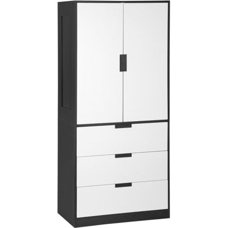 Modern Black 2-Door Wardrobe with 3 Drawers and Hanging Rod for Stylish Bedroom Storage Solutions
